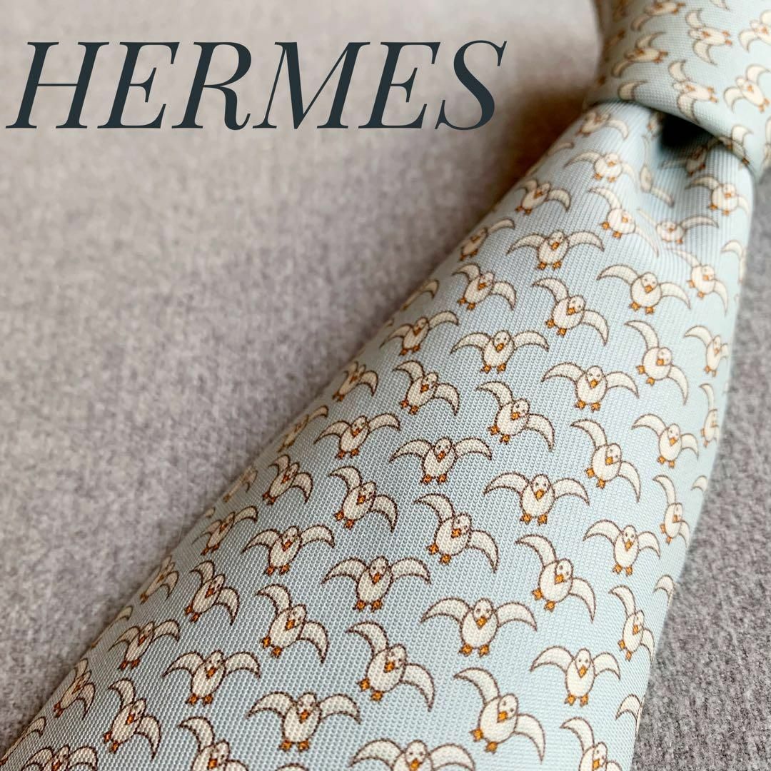 Hermes - HERMES シルク100% カモメ 水色 アニマル フランス製の通販