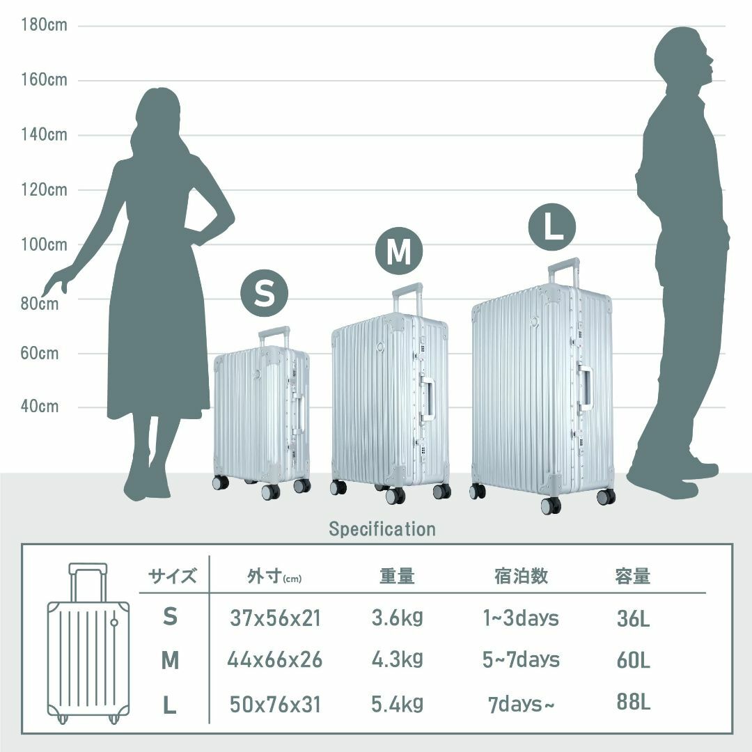 【色: シルバー】TRUNKTRAVEL スーツケース キャリーバッグ Lサイズ
