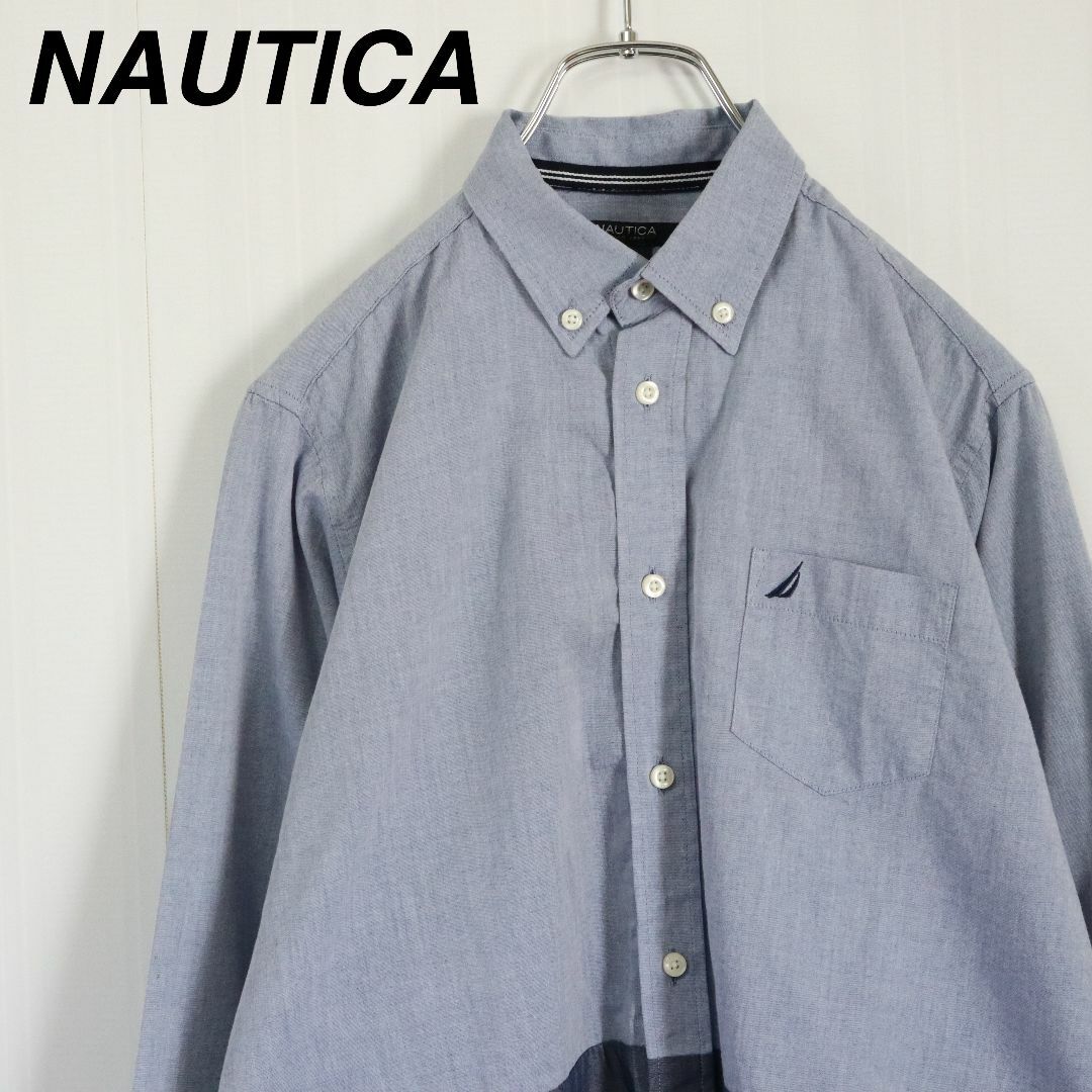 NAUTICA 【切り替えデザイン】ノーティカ／シャツ キッズ 刺繍ロゴ 春カラー 青系 古着の通販 by 古着屋 SIMPLE  STYLE｜ノーティカならラクマ