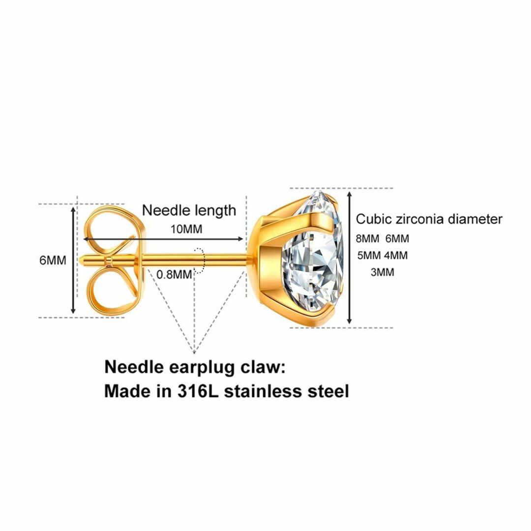 スタッドピアス 5組セット 低刺激性 キュービックジルコニア ピアス 316Lス