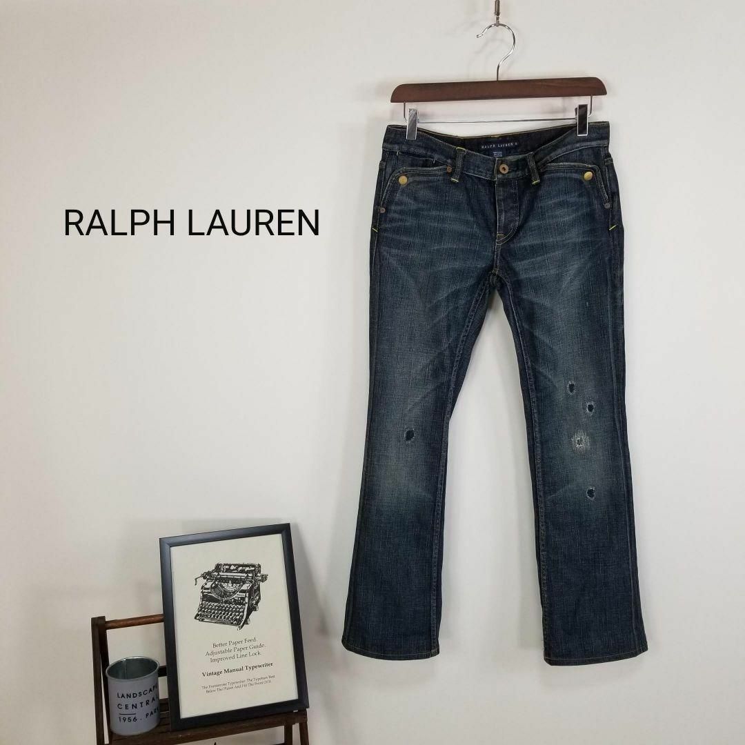 Ralph Lauren(ラルフローレン)のRALPH LAURENユーズドダメージ加工ブーツカットデニムRICKY濃紺9 レディースのパンツ(デニム/ジーンズ)の商品写真