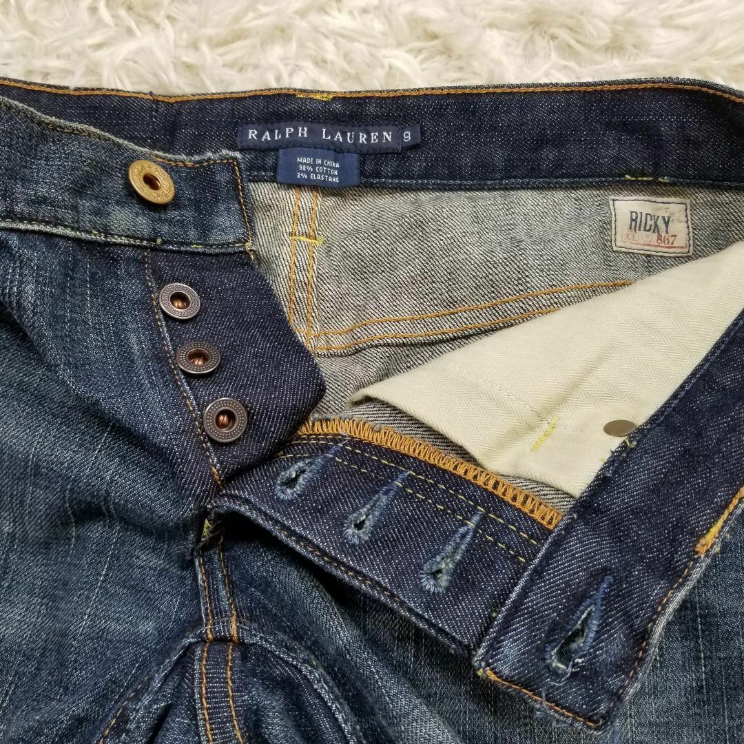 Ralph Lauren(ラルフローレン)のRALPH LAURENユーズドダメージ加工ブーツカットデニムRICKY濃紺9 レディースのパンツ(デニム/ジーンズ)の商品写真