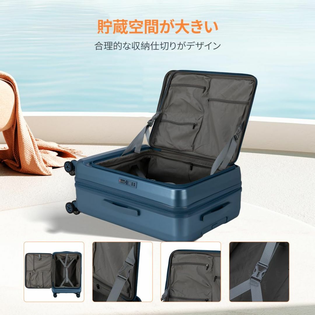 【色: Blue】Bargiotti フロントオープン スーツケース拡張機能 機 6
