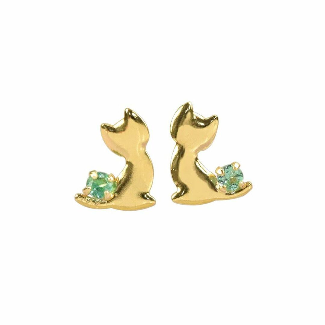 [四葉のクローバー] 18金 エメラルド 猫 ピアス 18k K18 ゴールド