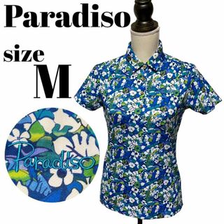 パラディーゾ(Paradiso)の【GOLFウェア】Paradiso ポロシャツ 半袖 総柄 刺繍 花柄 派手 M(ウエア)