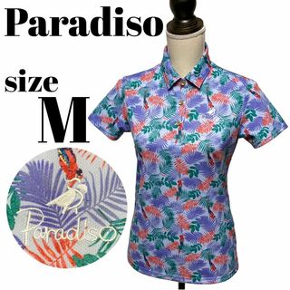 パラディーゾ(Paradiso)の【GOLFウェア】Paradiso ポロシャツ 半袖 総柄 刺繍 葉柄 Mサイズ(ウエア)