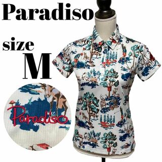パラディーゾ(Paradiso)の【GOLFウェア】Paradiso ポロシャツ 半袖 総柄 刺繍 ラウンド M(ウエア)