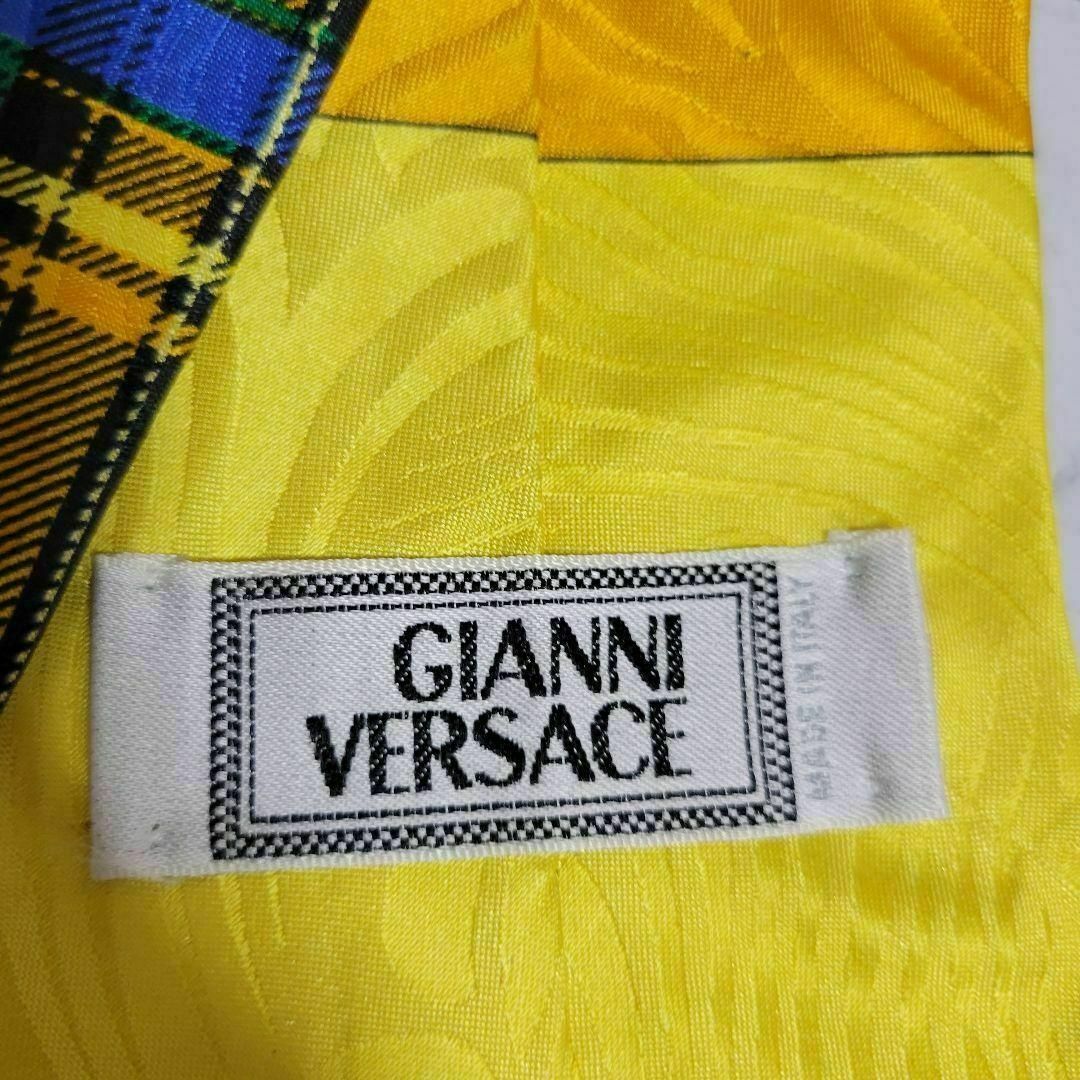 希少！美品！GIANNI VERSACE バロック柄　青黄　高級シルク