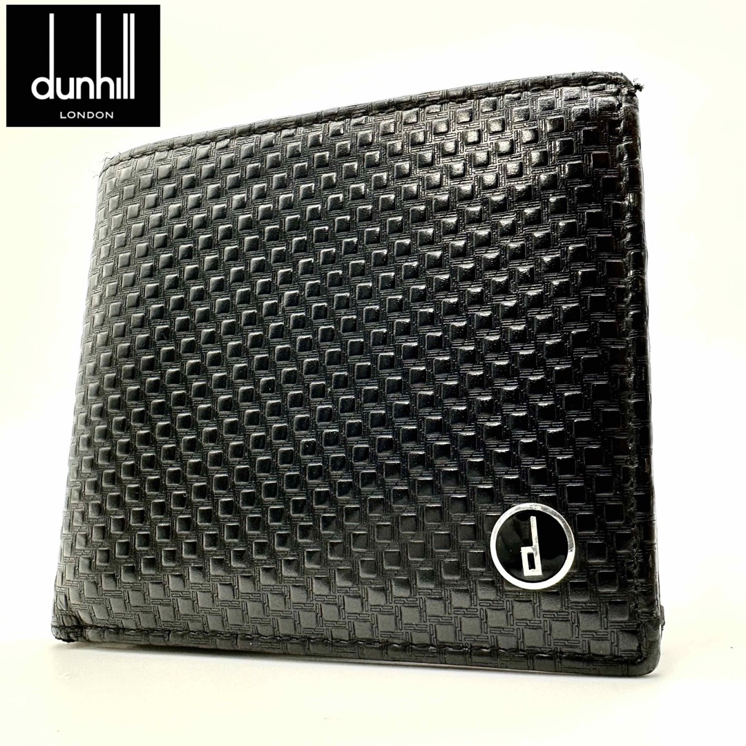【極美品】ダンヒル 二つ折り財布 wallet 格子柄 型押し ブラック レザー | フリマアプリ ラクマ