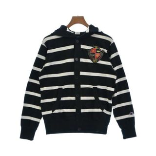 チャンピオン(Champion)のCHAMPION チャンピオン パーカー M 黒x白(ボーダー) 【古着】【中古】(パーカー)