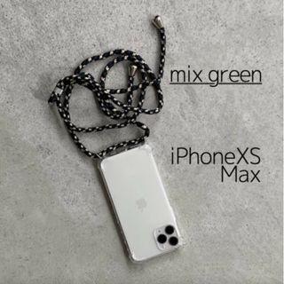 ショルダー ストラップ ボディフォンケース 緑 XSMax ボーダー (iPhoneケース)