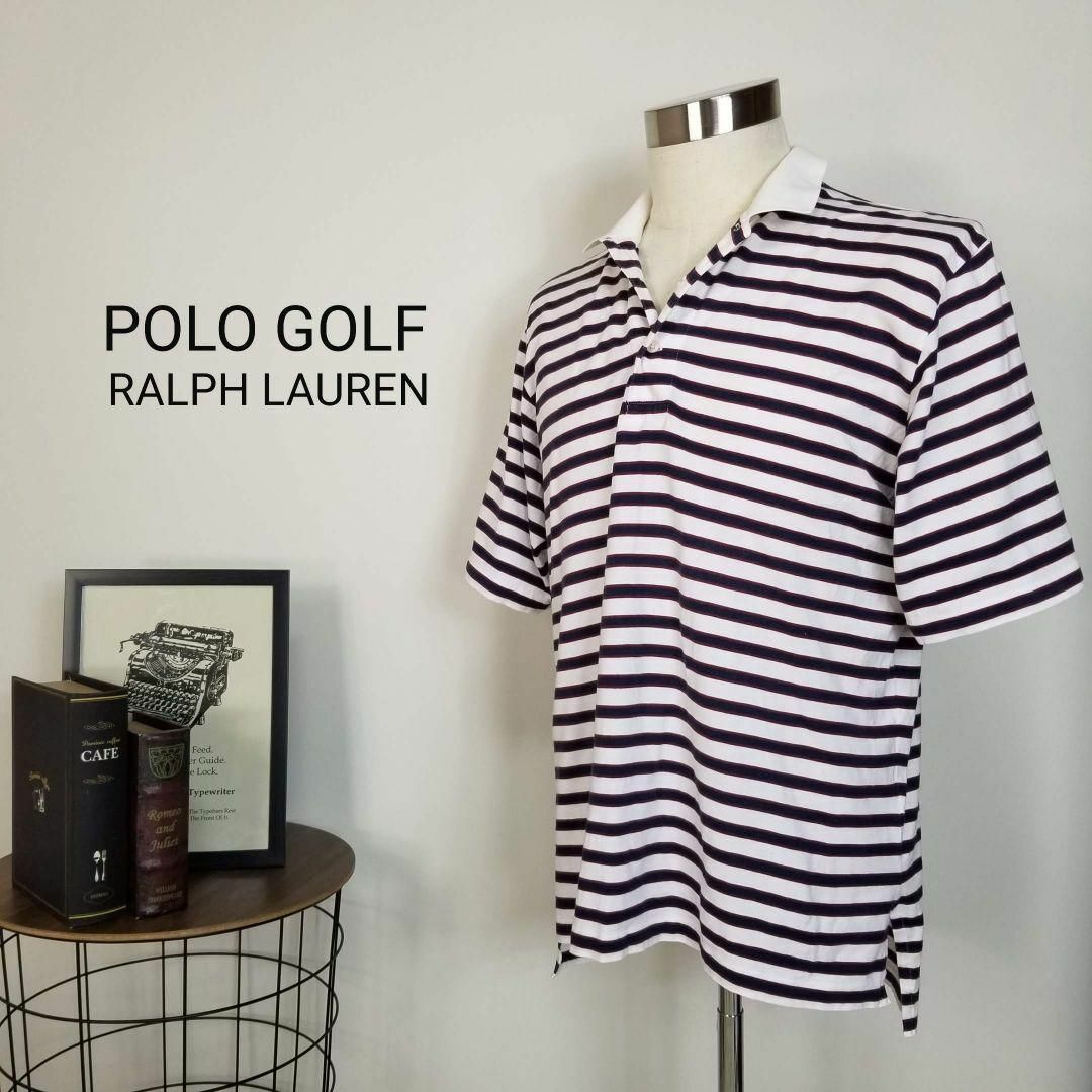Polo Golf(ポロゴルフ)のPOLO GOLFボーダー柄コットンカットソー半袖ポロシャツ海外メンズS白紺赤 メンズのトップス(ポロシャツ)の商品写真