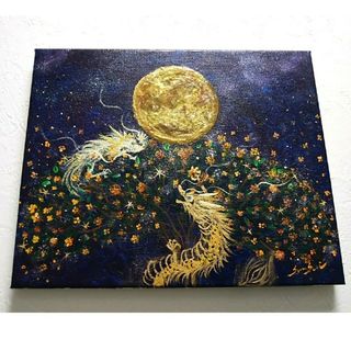 風水幸せ絵画＊金星　星光樹金木犀と出会い龍　金運　ペア　縁結び　愛情　希望　秋色(アート/写真)