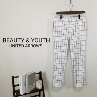 ビューティアンドユースユナイテッドアローズ(BEAUTY&YOUTH UNITED ARROWS)のビューティアンドユース白チェック柄パンツLサイズ春夏UNITED ARROWS(カジュアルパンツ)