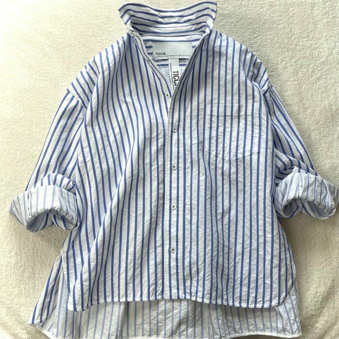 美品 ティッカ シャツ ブラウス ブルー ストライプ サイズフリー 美品 ティッカ シャツ ブラウス ブルー ストライプ サイズフリー