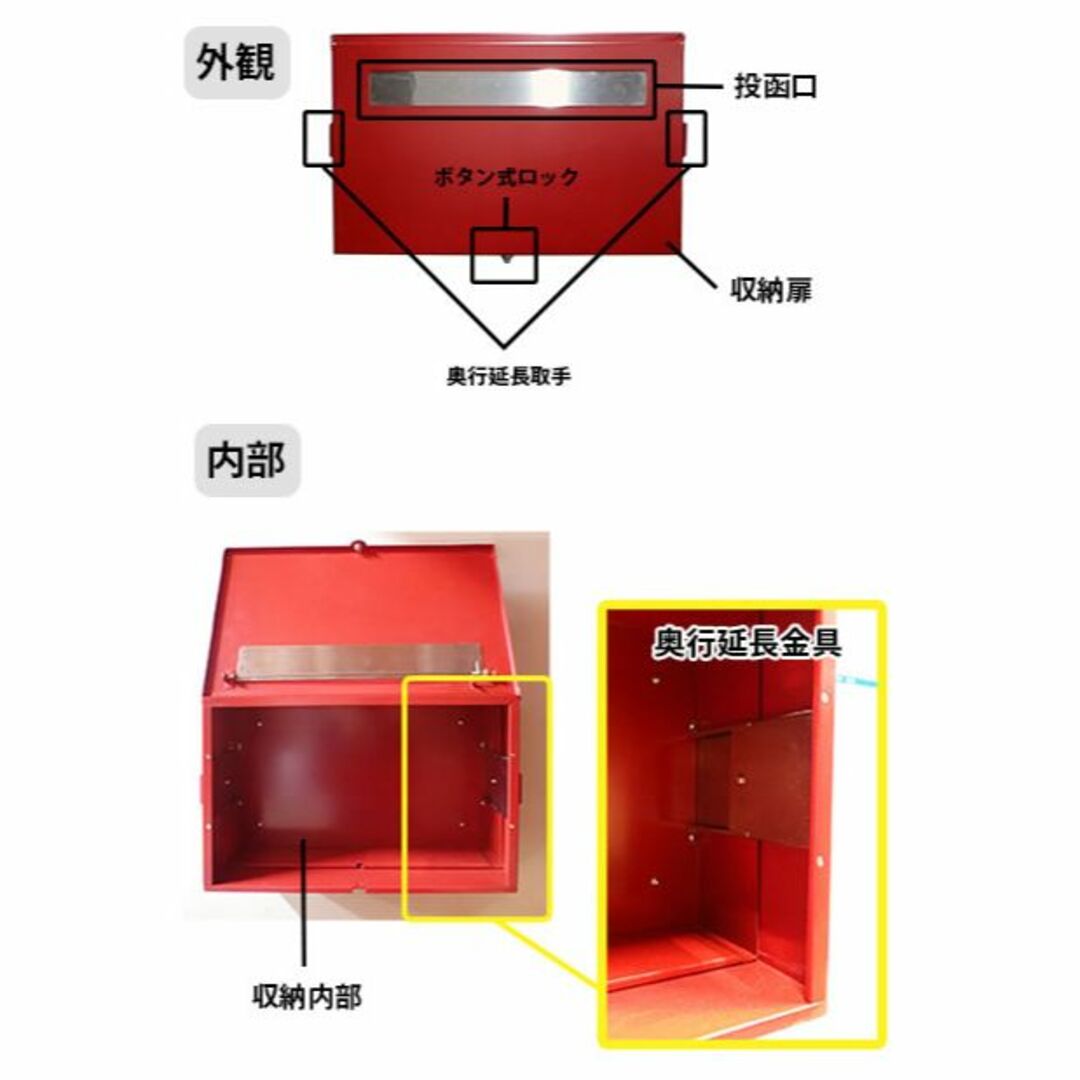 奥行が伸びる！宅配ボックス　ポスト口あり　赤 インテリア/住まい/日用品のオフィス用品(店舗用品)の商品写真