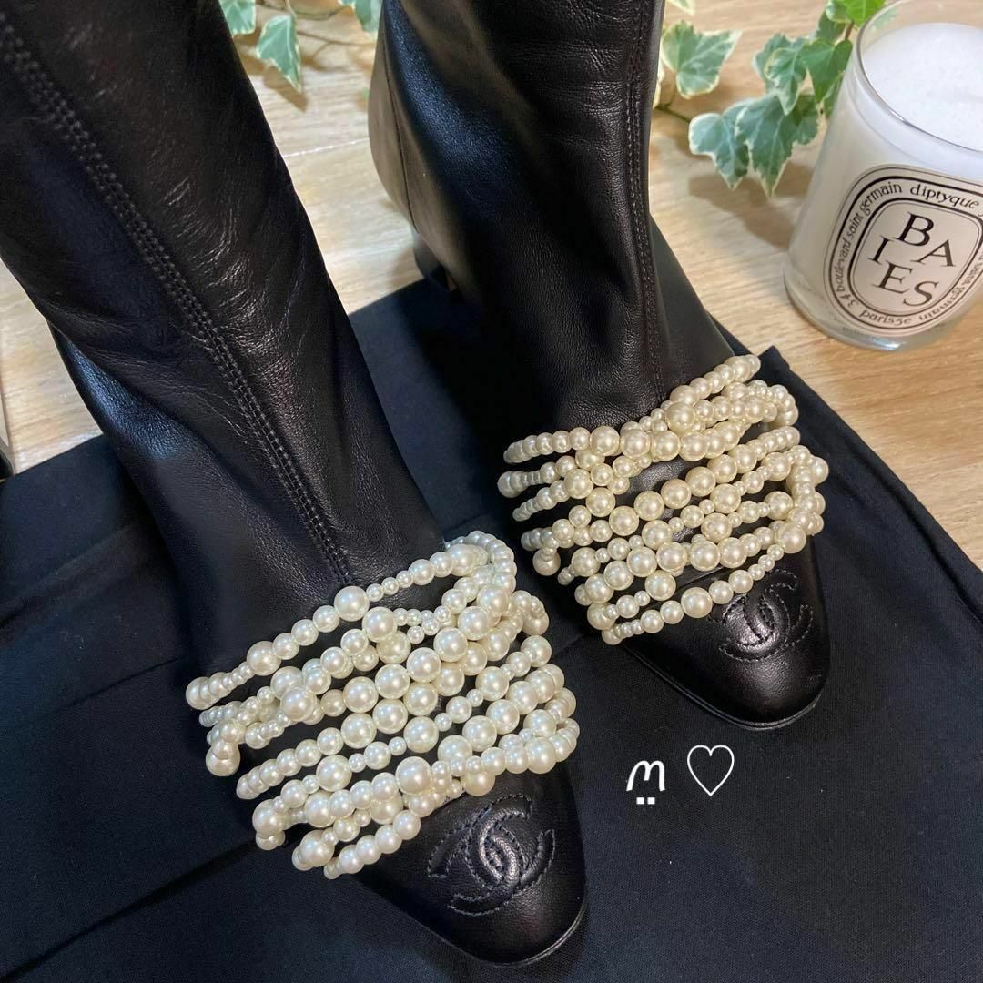 CHANEL シャネル ココマークパールロングブーツ 35.5 22.5cm-