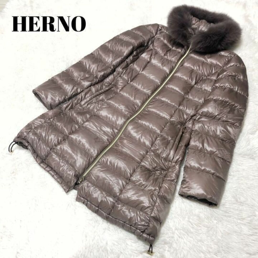 HERNO ヘルノ ロング ダウンコート フォックスファー パウダー シャンパン