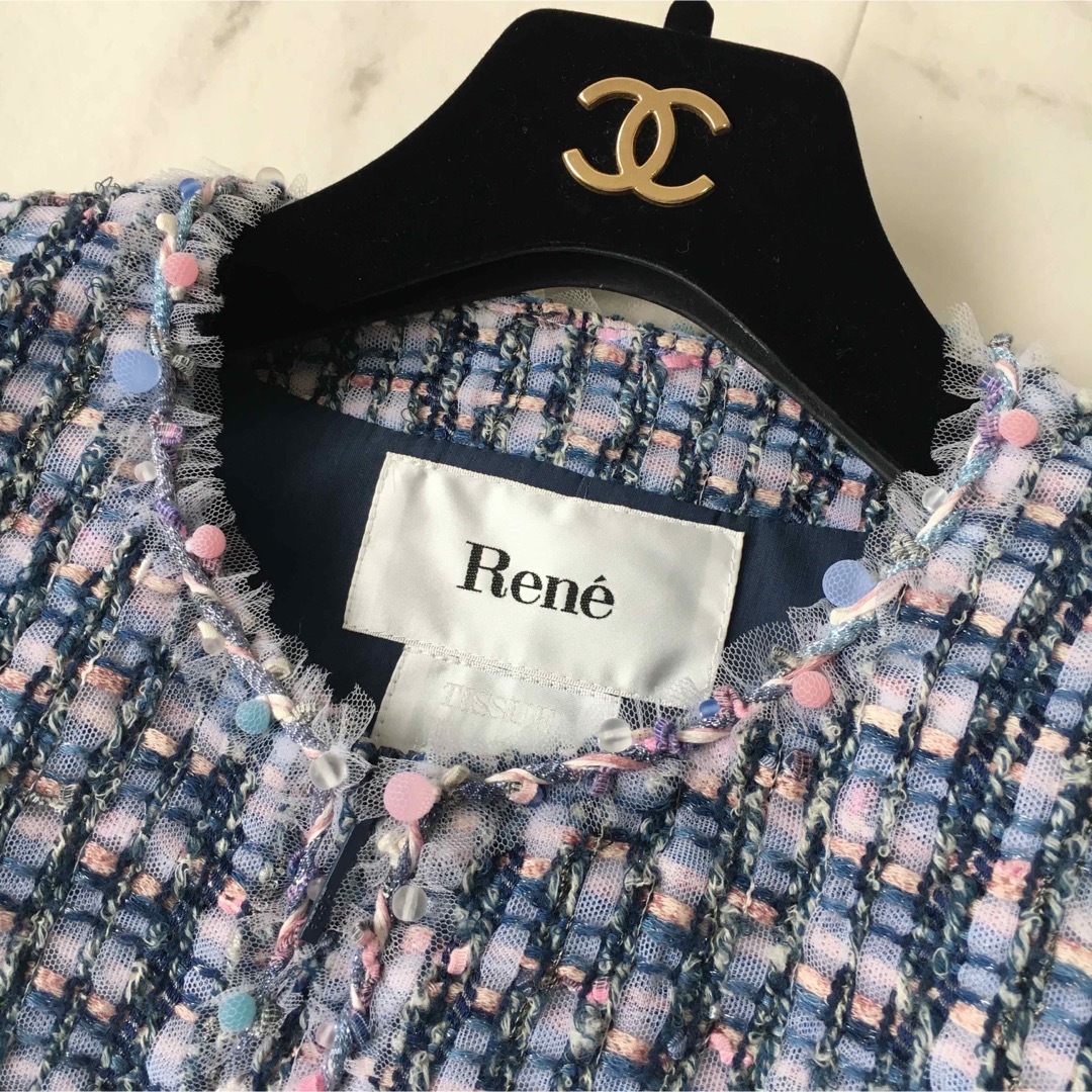 René - 美品 Rene ルネ 最高級 ノーカラー ツイード ジャケットの通販