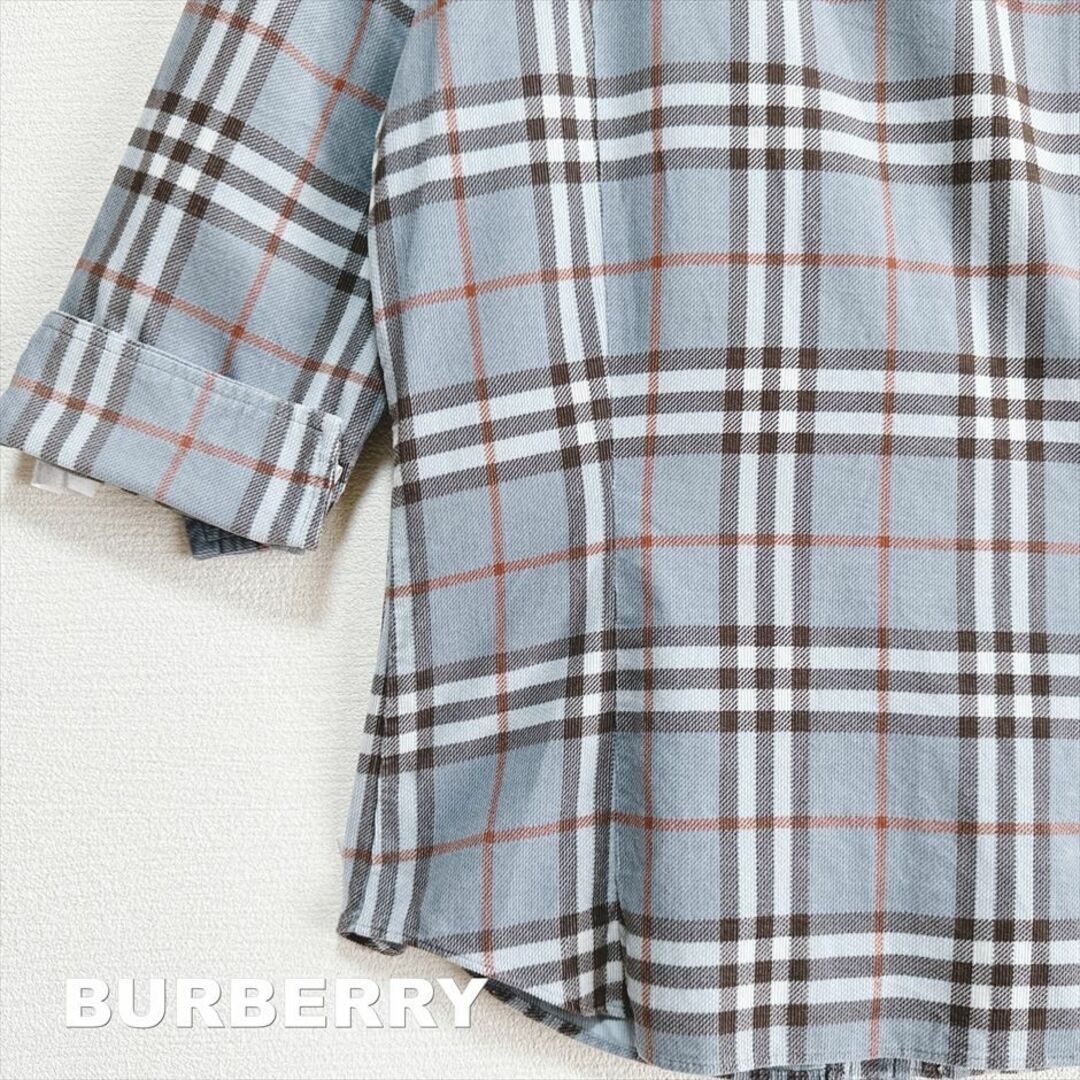 BURBERRY(バーバリー)の【BURBERRY】バーバリー 刺繍ロゴ チェック ロールアップ七分袖 シャツ レディースのトップス(シャツ/ブラウス(長袖/七分))の商品写真