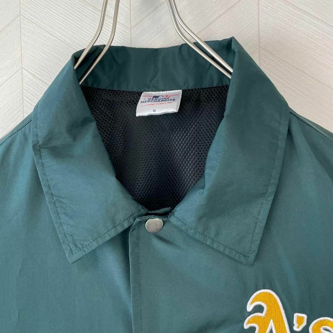 美品 MLB アスレチックス ナイロン コーチジャケット 緑 刺繍 USA