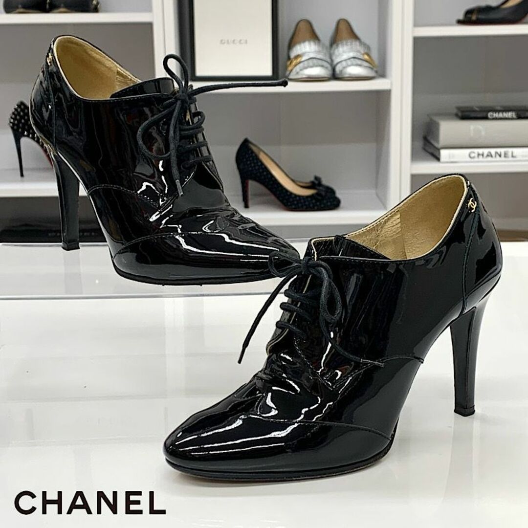 CHANEL - 6229 シャネル パテント ココマーク レースアップ ブーティ