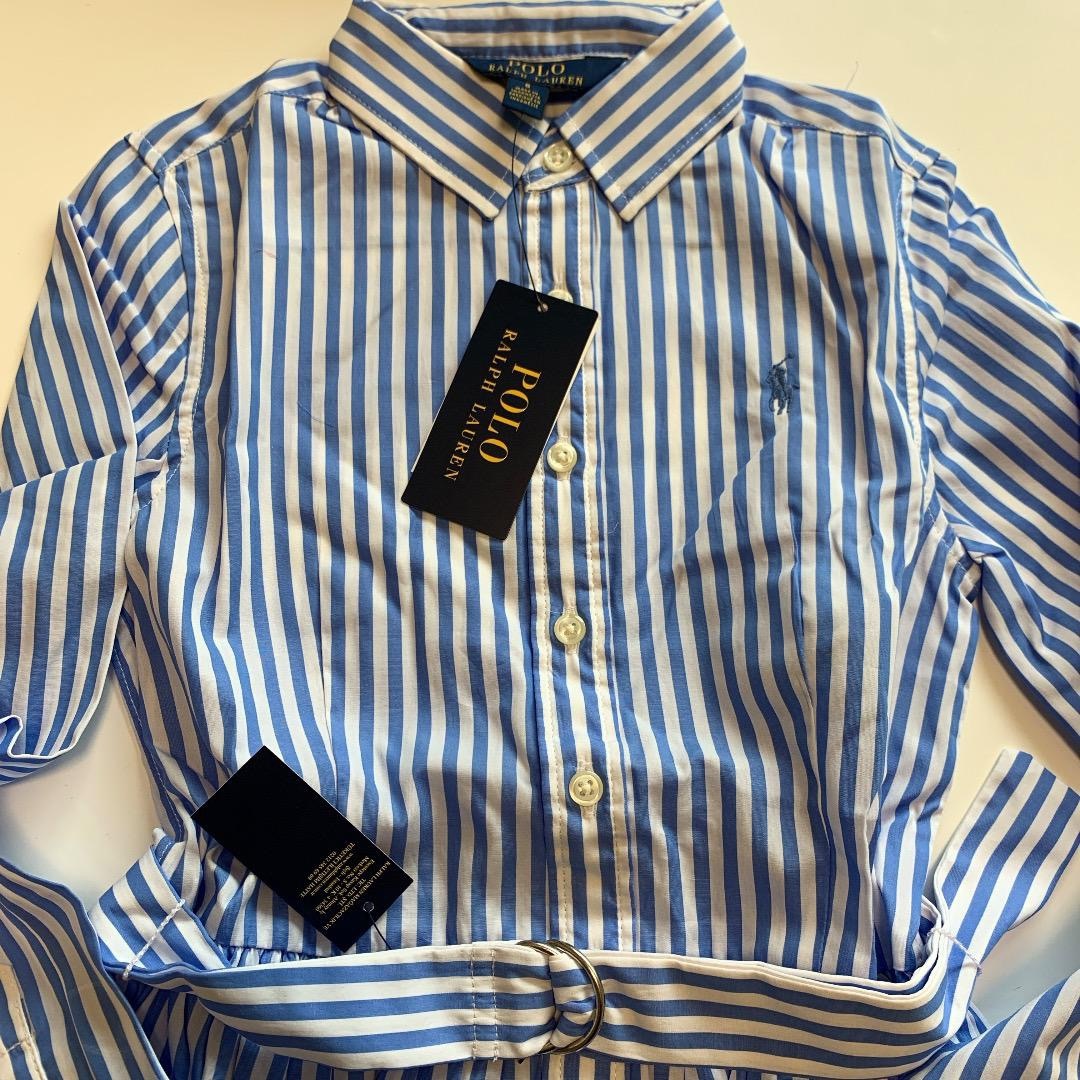 Ralph Lauren(ラルフローレン)の【新品】ラルフローレン ストライプ シャツ ワンピース ブルー 10  キッズ/ベビー/マタニティのキッズ服女の子用(90cm~)(ワンピース)の商品写真