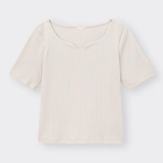 ジーユー(GU)のGU リブハートネックコンパクトT(半袖)(Tシャツ(半袖/袖なし))