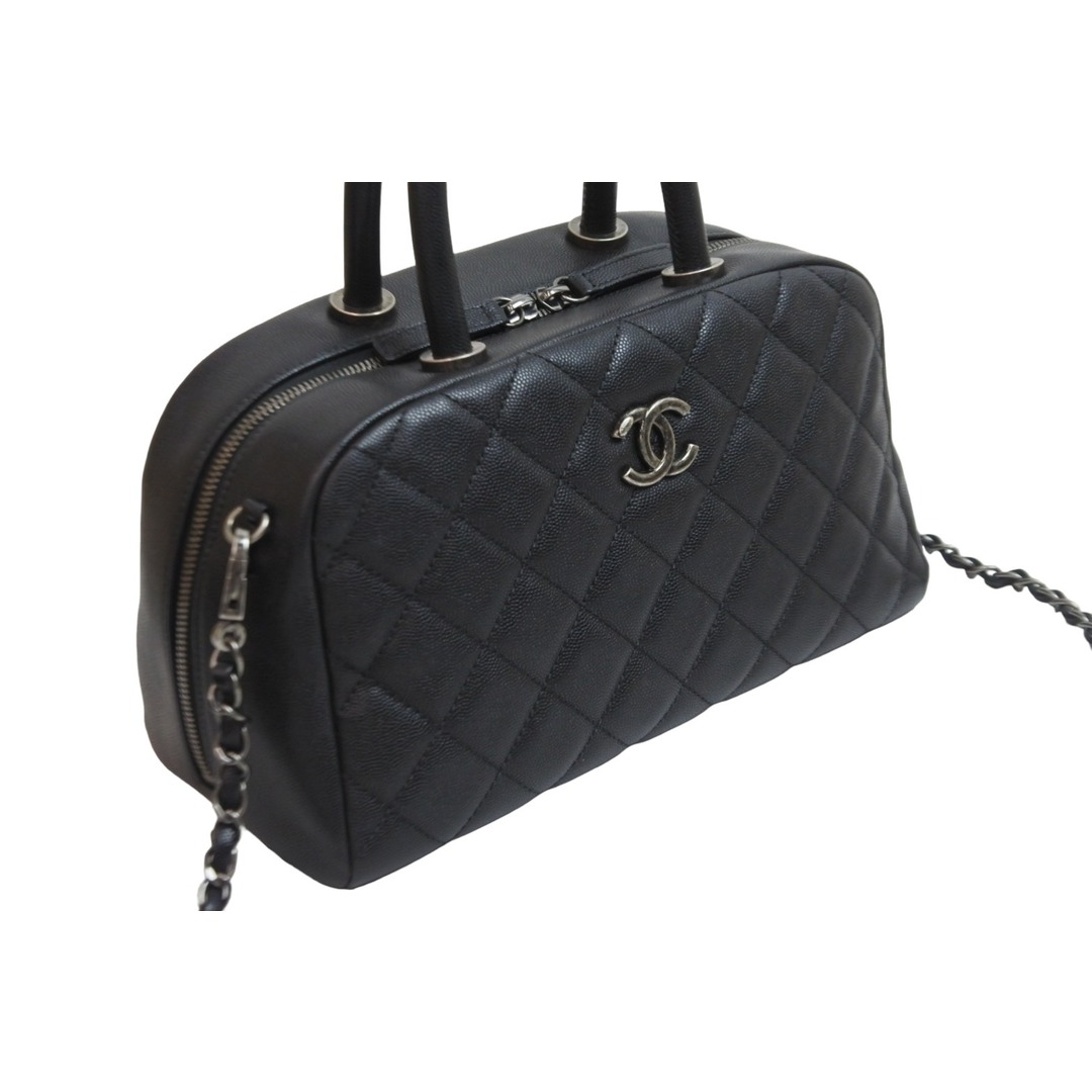 極美品 CHANEL シャネル 2WAYハンドバッグ ミニボストン ココマーク キャビアスキン 23番台 ブラック シルバー金具  53979