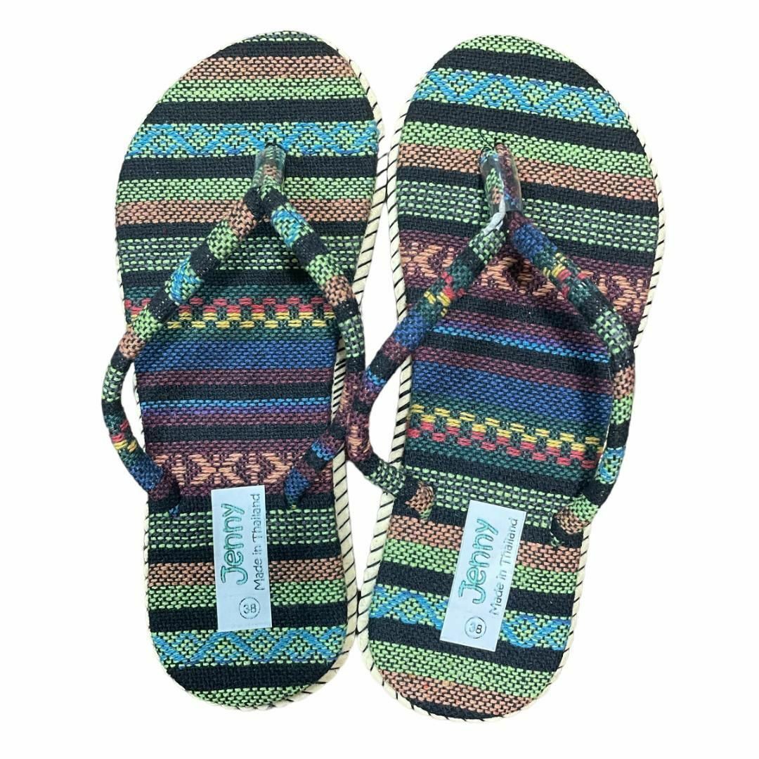 タイ 民族 23.5〜24cm編物 ビーチサンダル トングサンダル 緑 06 レディースの靴/シューズ(ビーチサンダル)の商品写真