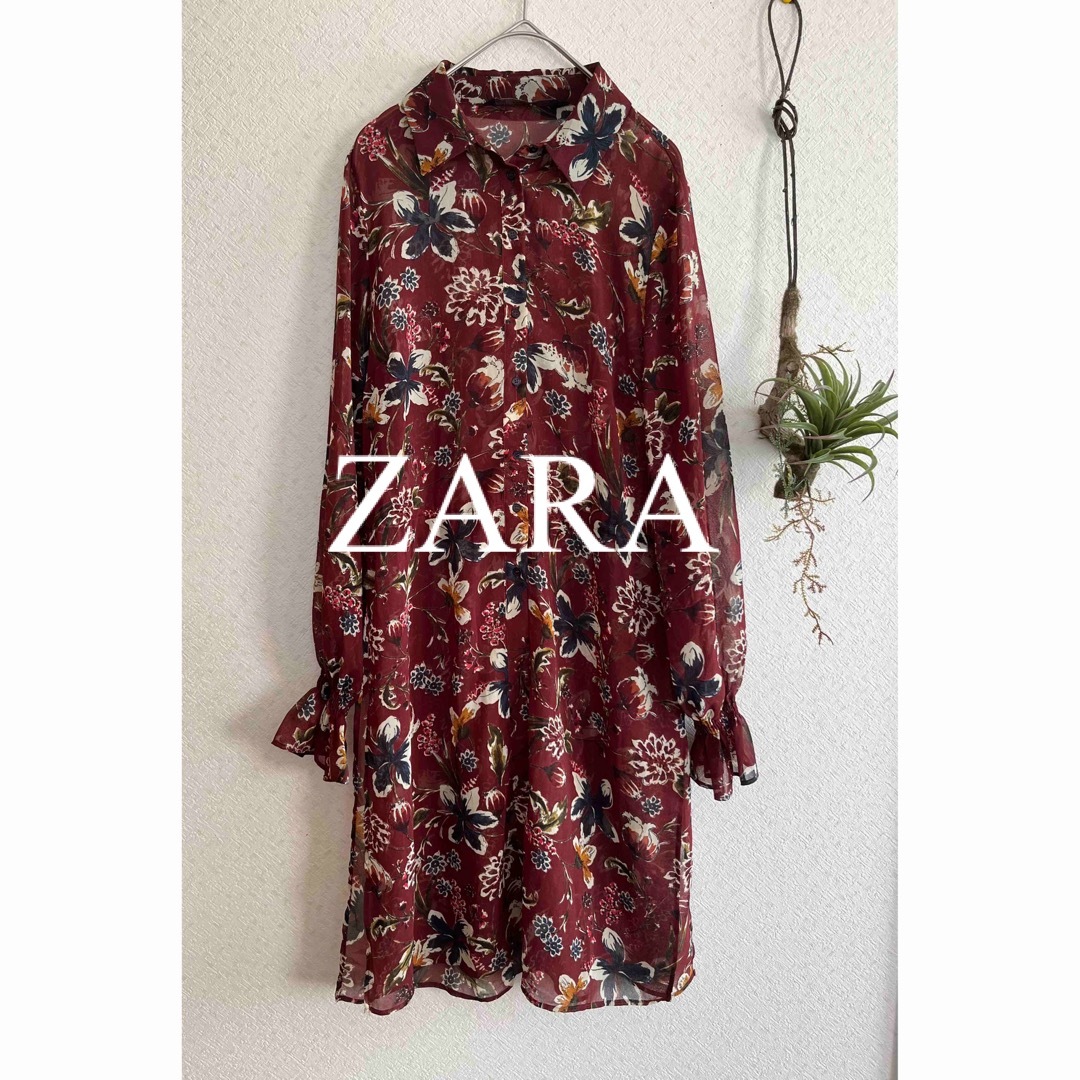 ZARA(ザラ)の美品　ZARA ザラ　ロングワンピース　ワンピース　シアー　花柄　人気　完売 レディースのワンピース(ロングワンピース/マキシワンピース)の商品写真