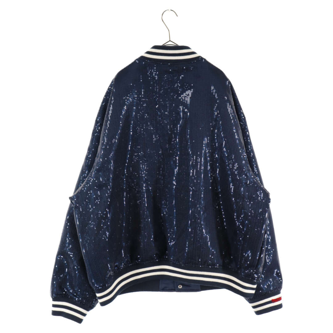 Supreme(シュプリーム)のSUPREME シュプリーム 23SS Mitchell & Ness Sequin Varsity Jacket フロントロゴ スパンコール バーシティジャケット スタジャン ネイビー/レッド メンズのジャケット/アウター(スタジャン)の商品写真