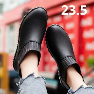 【23.5cm】黒　ブラック　レインブーツ　レインシューズ　ショート丈　防水(レインブーツ/長靴)