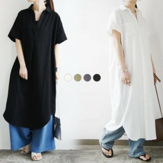 アンドイット(and it_)のand  it ロング シャツ ワンピース 　ブラック(ロングワンピース/マキシワンピース)