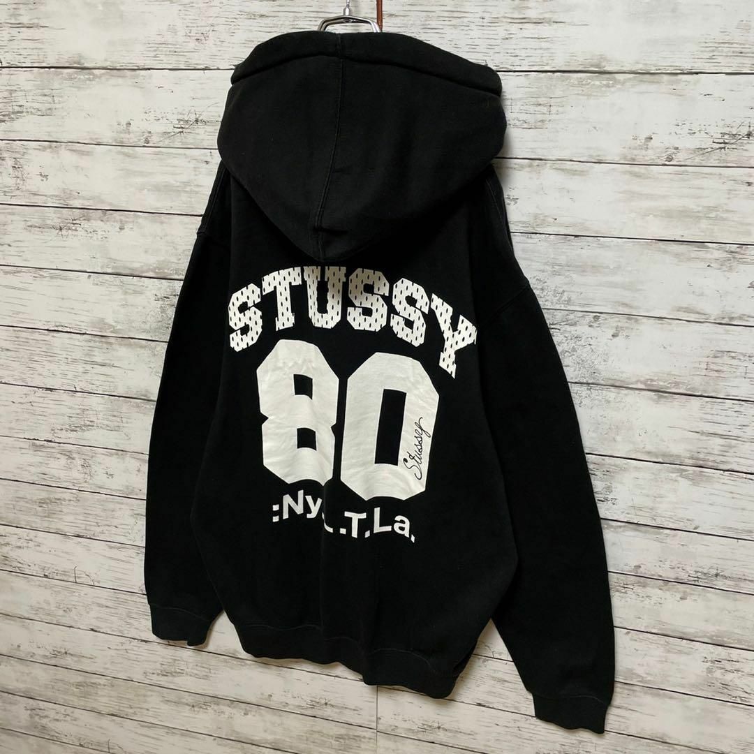 bl12. STUSSY パーカー グレー ビッグロゴ メンズLサイズ相当