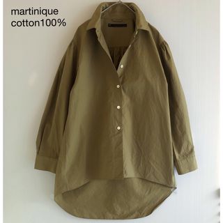 マルティニーク(martinique)の363マルティニーク コットン100％ギャザースリーブロングテールシャツFカーキ(シャツ/ブラウス(長袖/七分))