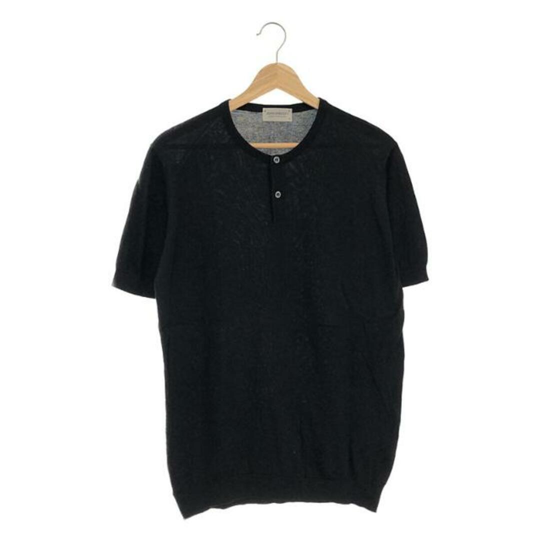 JOHN SMEDLEY(ジョンスメドレー)のJOHN SMEDLEY / ジョンスメドレー | シーアイランドコットン ニット ヘンリーネック Tシャツ | M | ブラック | メンズ メンズのトップス(Tシャツ/カットソー(半袖/袖なし))の商品写真