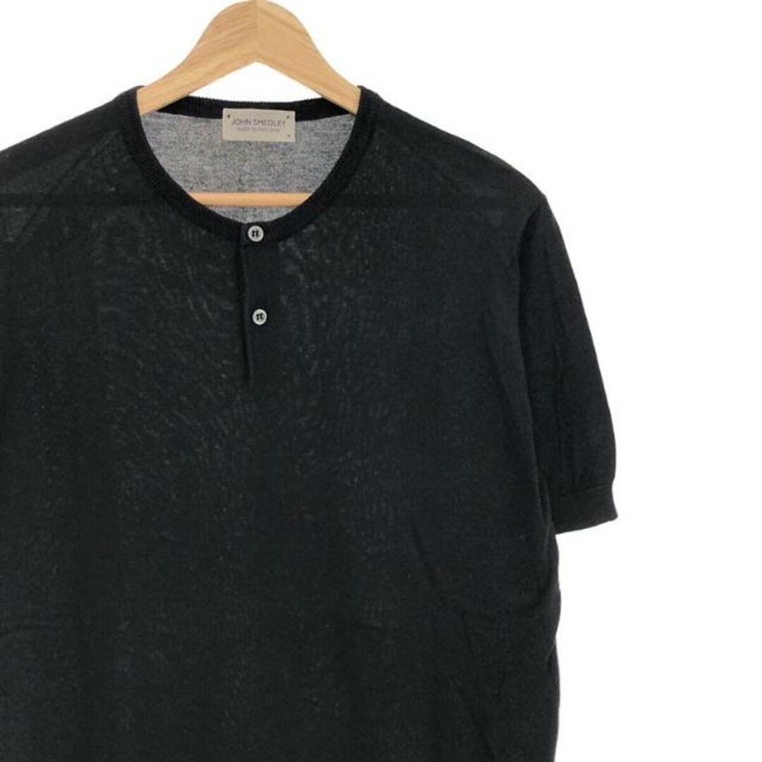 JOHN SMEDLEY / ジョンスメドレー | シーアイランドコットン ニット ヘンリーネック Tシャツ | M | ブラック | メンズ