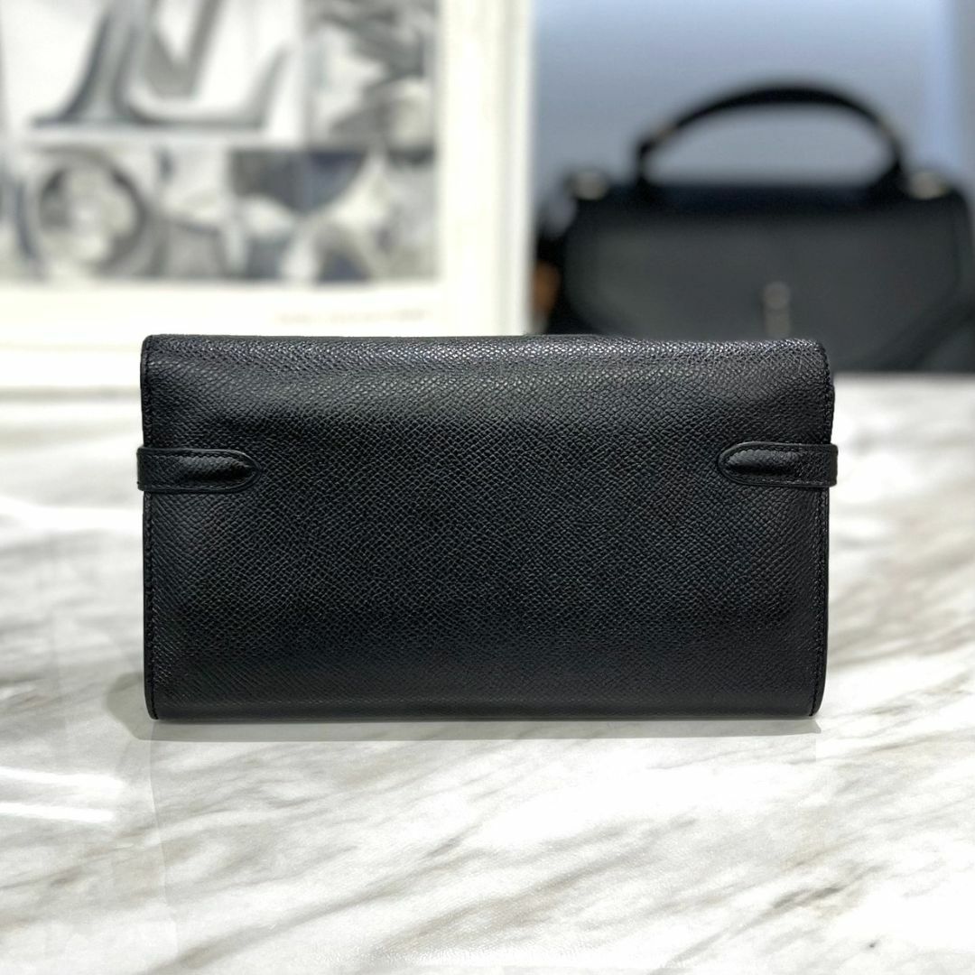 美品★ エルメス ケリーウォレット エプソン 黒 長財布 D刻印