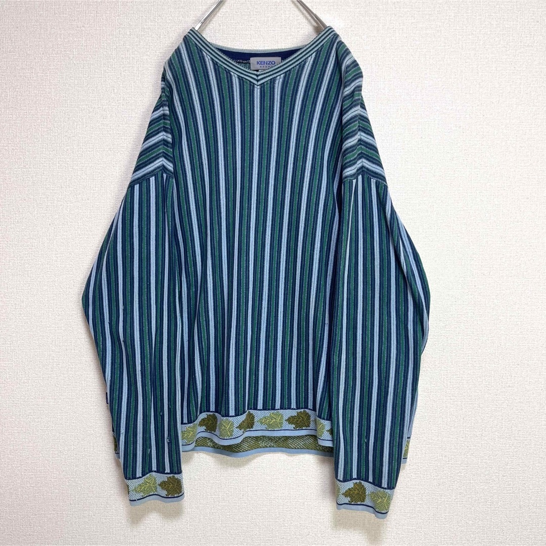 KENZO ケンゾー 柄ニット セーター グリーン系 ゆるだぼ L 90s