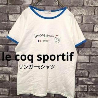 ルコックスポルティフ(le coq sportif)の美品/リンガーt レディース古着　半袖シャツ 白t　ロゴプリント　ルコック(Tシャツ(半袖/袖なし))