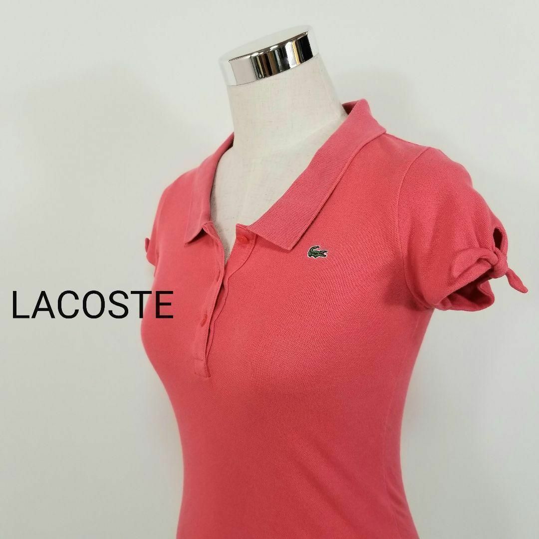 LACOSTE(ラコステ)のラコステLACOSTEペールレッド半袖ポロシャツ38サイズMゴルフ テニス薄い赤 レディースのトップス(ポロシャツ)の商品写真