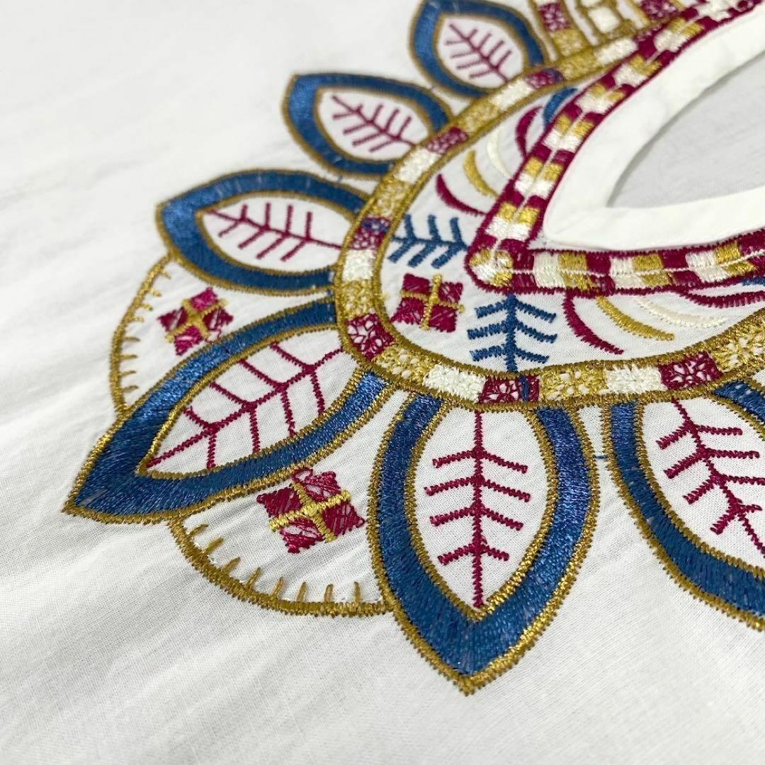 スキッパーネック リボン エスニック 刺繍 ノースリーブ ブラウス