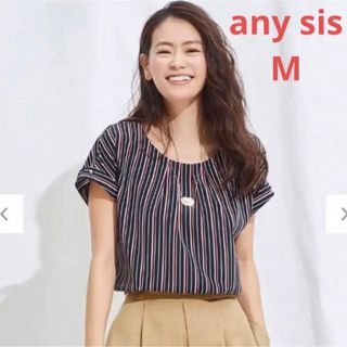 エニィスィス(anySiS)のany sis　クラシカルレディストライプブラウス　ストライプ　ネイビー系　M(Tシャツ(半袖/袖なし))