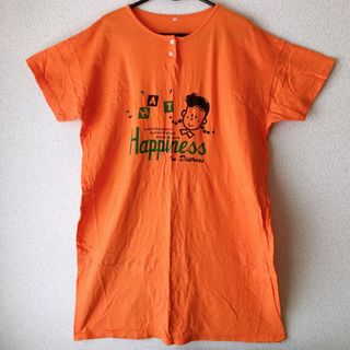 vintage 80s 90s ワンピース　ビッグサイズ Tシャツ　オレンジ　M(ひざ丈ワンピース)