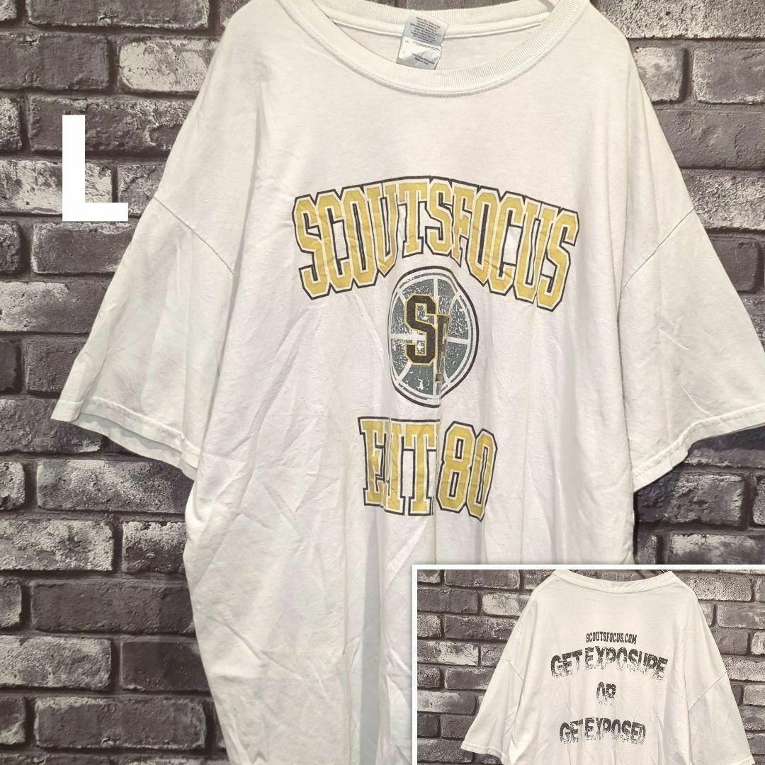 GILDAN - 90sÚ US古着 白tシャツ 両面プリント ビッグロゴプリント