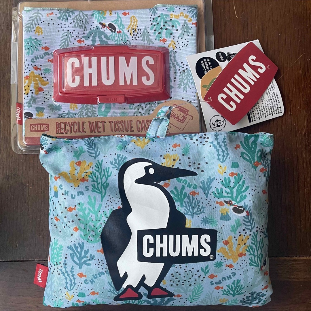 CHUMS チャムス　エコバッグ　ウェットティッシュケース　セット　ブルー