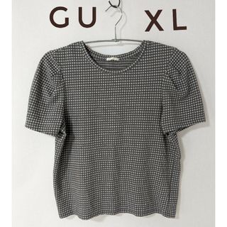 ジーユー(GU)のGU ジーユー ギンガムチェック Tシャツ 半袖 グレー 大きいサイズ XL(Tシャツ(半袖/袖なし))