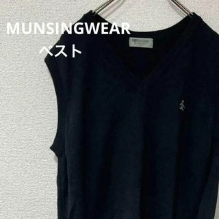 マンシングウェア(Munsingwear)のMUNSINGWEAR マンシングウェアニット　ベスト　ゴルフウェア黒メンズ　L(ニット/セーター)