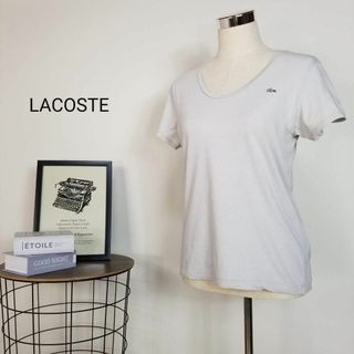 ラコステ(LACOSTE)のラコステUネックカットソー半袖ロゴ刺繍ワッペンTシャツ38薄灰色ゴルフ テニス(Tシャツ(半袖/袖なし))